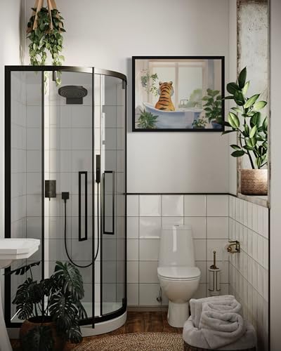 Image of Tiger Black Framed Wall Art Poster Print, Animal Bathtub Restroom Wall Art Painting for Bathroom Decor Gallery Gallery 30 (Tiger 1, 10 inch L x 8 inch W, Black Frame)