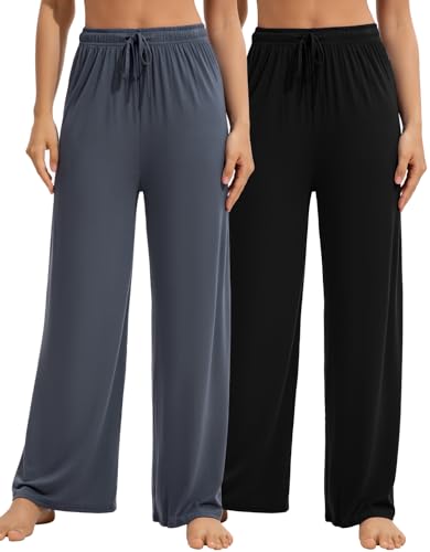 2 Pack Women’s Wide Leg Pants - Soft Comfy Yoga Pants, Casual Lounge Pajama Bottoms for Women