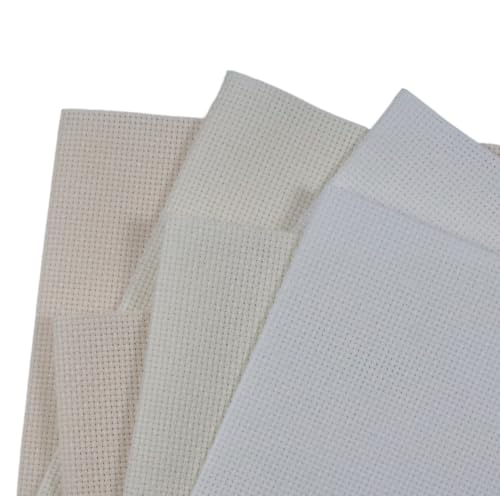 Image of KCS 4 /6 pc of 12 inch x 18 inch(30cmx45cm) 16 Count Cotton Aida Cloth Cross Stitch Fabric (6 pc,White+Antique White+Ecru)