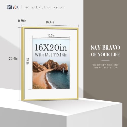 Image of VCK 16x20 Frames Gold Metal, Real Glass, 11x14 Mat, 3 Pack, for Picture