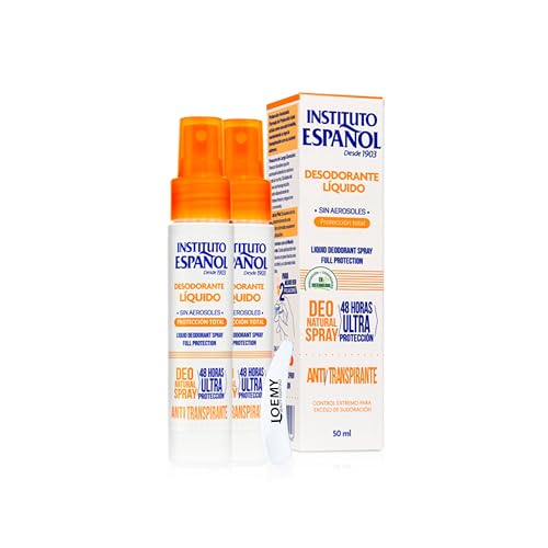 Instituto Español Desodorante de protección total 48H, antitranspirante, antitranspirante, antisudor y axilas, eficaz contra la sudoración y los olores, sin aluminio, juego de 2 x 50 ml