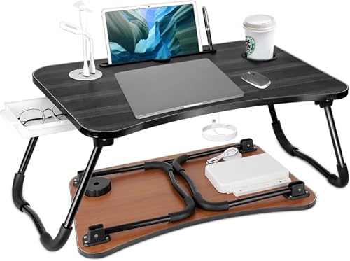 Image of Laptop Table, Study Table Portable Multifunction Portable Laptop Desk Bed Tray Breakfast Table with Folding Legs for Eating Breakfast, Reading Book, Watching Movie on Bed /Couch /Sofa(Wooden)