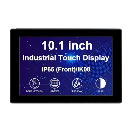 Image of VSDISPLAY 10.1'' Industrial Touch Monitor, IP65 Front Waterproof | 1280x800 IPS Display 16:10, 10-Point Capacitive Touch, with H /D VGA Interface for Industrial Outdoor Kiosk Use