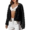 BTFBM Womens Faux Fur Cropped Jacket Fall Winter Fashion 2025 Soft Long Sleeve Open Front Fluffy Short Coat Outerwear