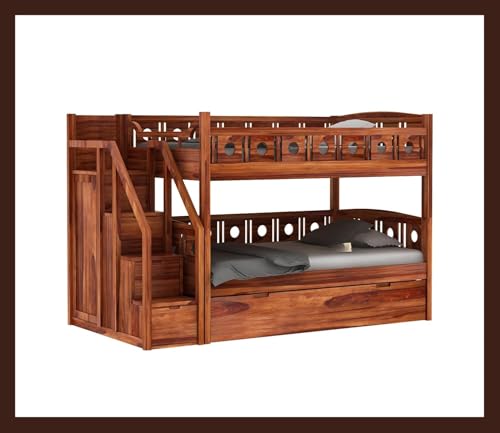 Image of RECTART Sheesham Wood Bunk Bed | Wooden Double Bed Bed Furniture for Bedroom | Living Room | Home (BunnyBed, Honey)