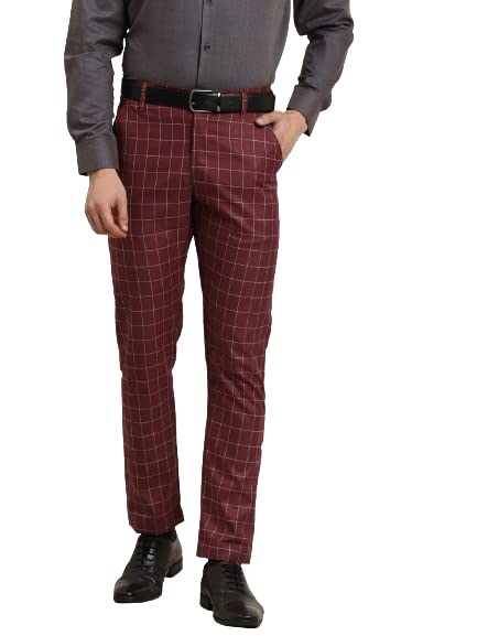 (Since 1958 Men's Cotton Blend Black & Off White Checked Formal Trousers-image-15
