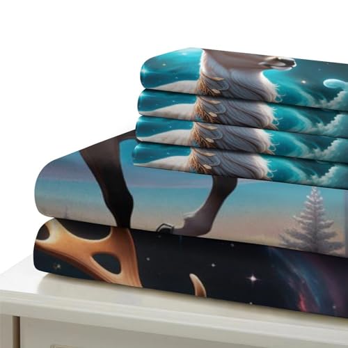 Housse de couette élan 3D en microfibre 200x200 cm avec taies d'oreiller pour lit double