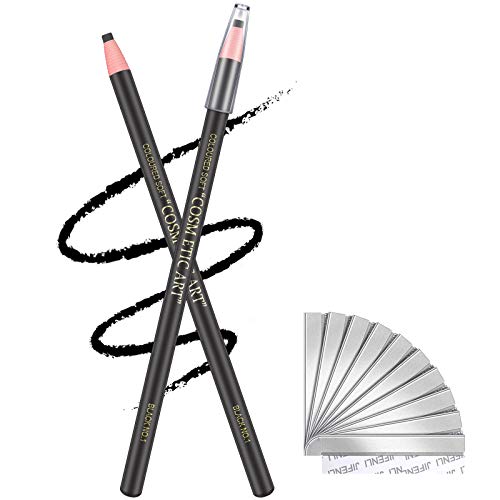 2 Pieces Eyebrow Pencil Eyeliner Pencil Eye Liner Pen Smooth Draw Eyebrow Peel-off Pencil Long Lasting Waterproof Marker Liner with 10 Pieces Eyebrow Trimming Blade Beauty Makeup Tool (Black)