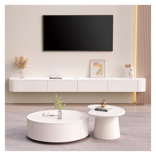 Btsunotr Mueble TV suspendido Mueble de Almacenamiento de Madera Debajo del TV Unidad de Entretenimiento Moderna con 3/4 de Almacenamiento Estante de Entretenimiento para Consola (Blanco, 160cm)
