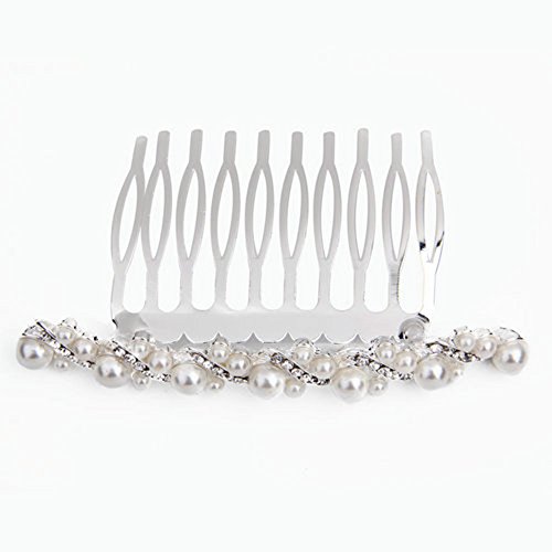 Skyllc® Peineta Peine Pelo bañado plata circonita Perla 15 x 80 mm