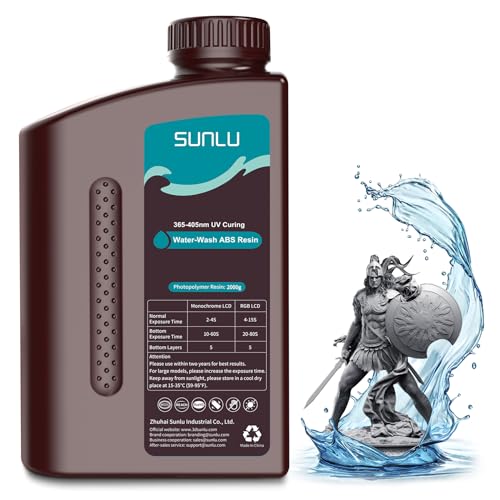 Image of SUNLU 2000g Water-Wash ABS Resin, Combines features of ABSLIKE Resin & Water Washable Resin, Non Brittle, High Precision, Low Shrinkage, Fast Curing 3D Resin for LCD DLP SLA 3D Printers, 2KG Dark Grey
