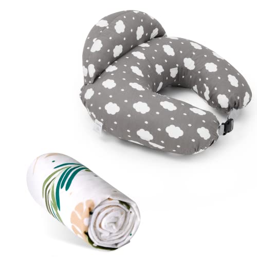 Image of Momcozy Nursing Pillow Grey and Replacement Pillowcase, Original Plus Size Breastfeeding Pillows for More Support for Mom and Baby, with Adjustable Waist Strap