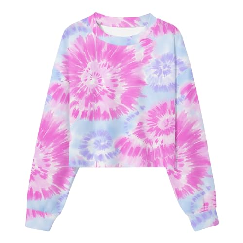 SunFoucs Girls Sweatshirt Tie Dye Crewneck Tops Long Sleeve Tees Fashion Kids Clothes Teens Shirts Size 7-8 Pink 8Y