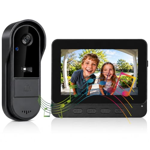 Sonnette sans Fil avec Caméra Extérieur Étanche 1080P, Visiophone Vidéo sans Fil Écran 4.3