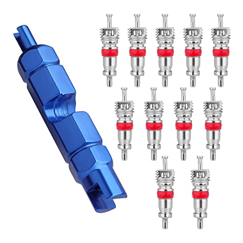 SAVITA 11 Piezas Kits Núcleo de Válvula, Núcleos de Válvula de Acero Inoxidable para Neumáticos Herramienta de Núcleos de Válvula para Coches Camiones Motos y Bicicletas (Azul)