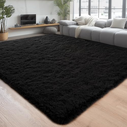 Chicrug Soft Area Rugs for Bedroom Living Room Plush Fluffy Rug 4x6 Feet, Shag Furry Area Rug Carpet Non Shedding for Nursery Children Kids Girls Room Home Decorative, Black