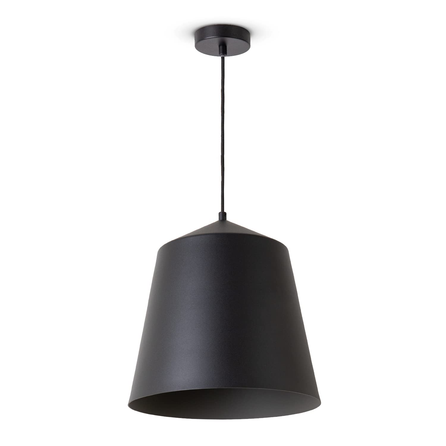Paco Home Pendelleuchte Wohnzimmer Hängelampe Esstisch Küche Lampenschirm Lampe Industrial Design Textilkabel E27, Lampenart:Pendelleuchte - Schwarz, Farbe: Grau (Ø32.5 cm)