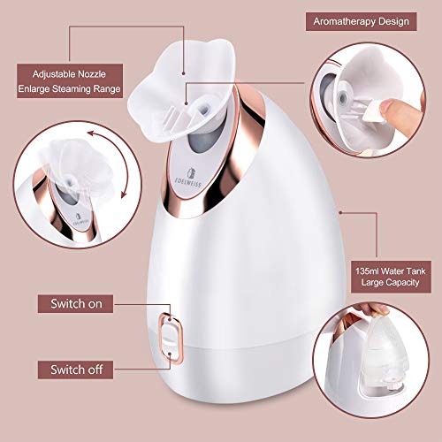 EDELWEISS Facial Steamer Nano Ionic Face Steamer for Home Facial, with Aromatherapy, Warm Mist Humidifier Atomizer for Face Sauna Spa Sinuses Moisturizing, Unique Self Care Gifts for Women