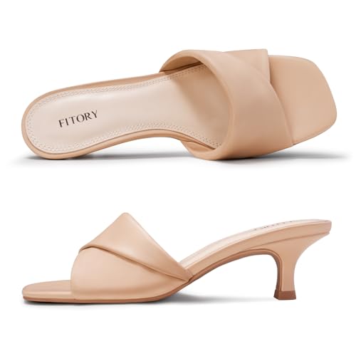 Image of FITORY Women's Cross Band Kitten Heel Sandals,Comfortable Square Open Toe,Dressy Low Heel Sandals Size 6-11