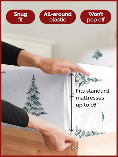 Twin Christmas Trees Sheet Set - Holiday Xmas Pattern Bedding Set - Deep Pockets - Snug Fit - 3 Piece - Wrinkle Free & Easy Care - Comfy Festive Winter - Holiday Sheets for Women, Men, Kids & Teens
