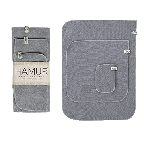 HAMUR HOME Juego De Cocina De 3 Piezas Tapete De Secado Paño De Cocina Y Lavavajillas Práctico Juego De Cocina Paños De Cocina Escurreplatos Grande Lavavajillas (Gris) Cover