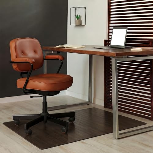 Image of Leinuosen 36 inch x 48 inch Office Bamboo Chairmat for Carpet Floor Mat Highly Premium Quality Anti-Slip Office & Home Floor Protector Low Pile Carpet Chair Mat, 5mm Thick(Without Lip, Coffee Wood)
