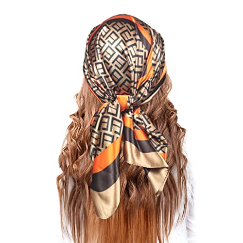 35 Inch Women Head Scarf, Satin Hair Scarf, silk feel, for wrapping hair and sleeping at night（E）3