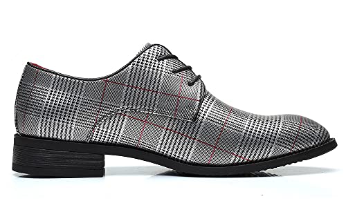 Santimon Mens Plaid Lace Up Oxfords Classic Dress Shoes3