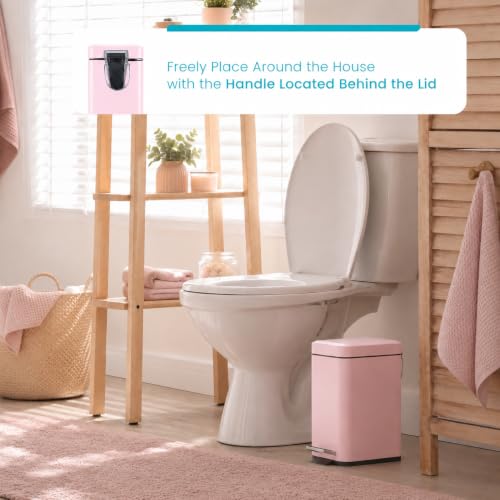 Image of Home Zone Living 1.3 Gallon Small Bathroom Trash Can with Lid and Step Pedal, Stainless Steel Wastebasket with Slim Design for Home and Office, Matte Pink, 5 Liters