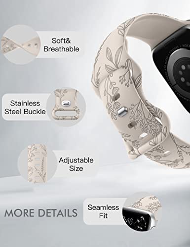 Image of Minyee Floral Engraved Band Compatible with Apple Watch 41mm 40mm 38mm 42mm 44mm 45mm 46mm 49mm Women, Cute Soft Silicone Flower Sport Fancy Strap for iWatch Series 11 10 9 8 7 6 5 4 SE /Ultra 3 2 1
