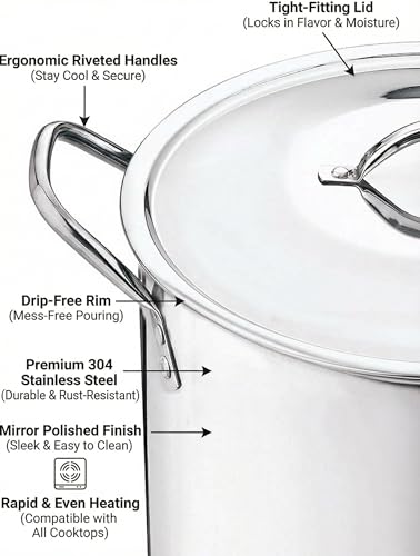 Stainless Steel Pot 12-Qt scald-resistant handle with metal lid Stock Pot Holds 3 gallons of soups and stews Soup Pots for kitchen - Thumbnail 4