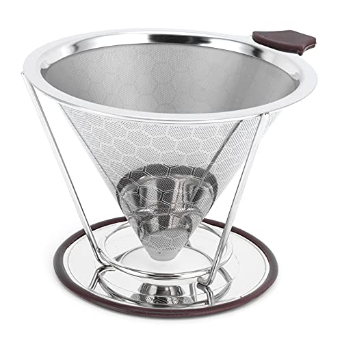 Qukaim Filtro de café de acero inoxidable con soporte, colador de café cónico para 1-6 tazas, herramienta de cocina de embudo de malla, gotero de café, accesorios de filtro de café