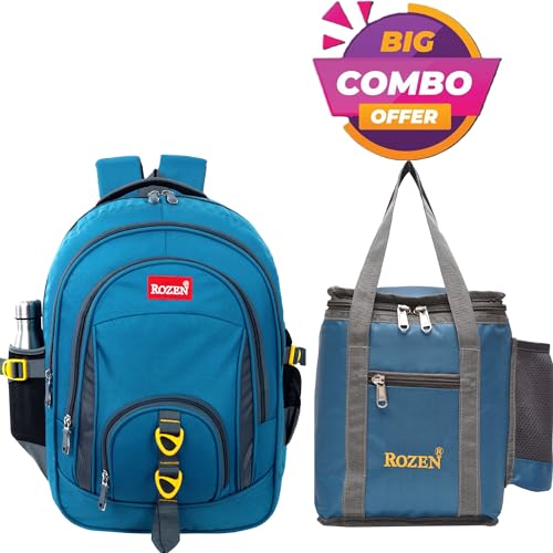 Image of ROZEN LARGE 50 LITERS COMBO SCHOOL & Lunch bag for Class 5-12 Large Multipurpose Backpack for Students, Water Resistant, Unisex Design, Stylish & Durable