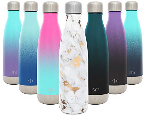 Simple Modern Wave 500ml Termo Botella Agua Acero Inoxidable, Botella Termica Mantiene el Frio por 28 horas Aislada al Vacío Doble Pared para Deporte café o viaje Patrón: Mármol Dorado.