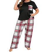 OYOANGLE Women's Plus Size 2 Piece Pajama Set PJ Sets Short Sleeve Tee Shirt and Pants Set Lounge...