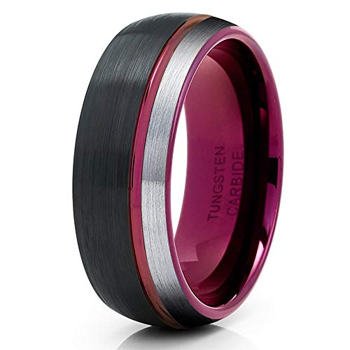 Purple Tungsten Wedding Band Black Tungsten Ring 8mm Unique Tungsten Ring Men & Women Purple Wedding Band Comfort Fit (6)