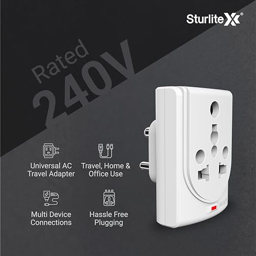 Image of Sturlite Konvert Multiplug| 6-16 Amp| 2-Pin & 3-Pin Socket| Universal AC Travel Adapter| Premium Polycarbonate Body Socket| Compact Converter Plug for Travel, Home & Office Use - Pack of 3