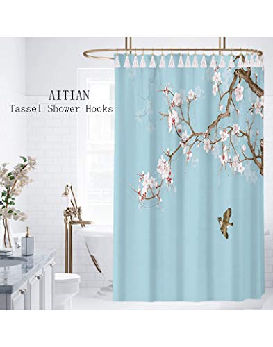 image for Aimoye Tassel Shower Curtain Hooks - Lovely Decorative Fringed s-Shape