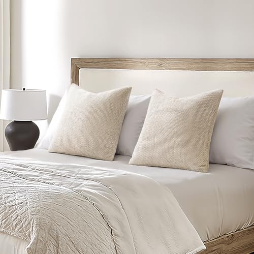Image of MIULEE Pack of 2 Couch Throw Pillow Covers 22x22 Inch Neutral Beige Modern Boho Accent Decorative Pillow Covers Soft Chenille Farmhouse Cushion Covers for Home Decor Bed Sofa Living Room