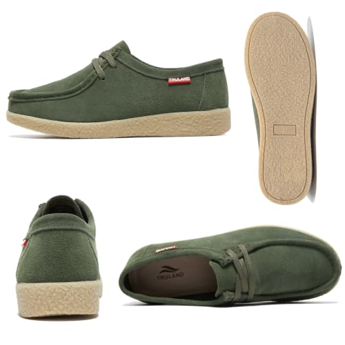 Image of TRULAND Leather Oxford Shoes for Women - Suede Lace Up Moc Toe Low Platform Flat Wallabees Shoes