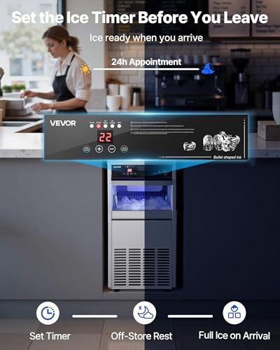 Image of VEVOR Commercial Ice Maker Machine, 100 lbs /24h with 30-35 lbs Storage, Bullet Ice,Built-in /Freestanding /Under Counter, Stainless Steel Ice Maker with LED Display for Home Bar Restaurant