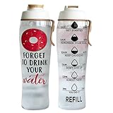 Water Bottles with Times To Drink | Motivational Water Bottle with Time Marker | BPA Free Gym Water Bottle with Chug Cap & Carry Loop | Gym Water Bottles for Women | Donut Forget to Drink Your Water