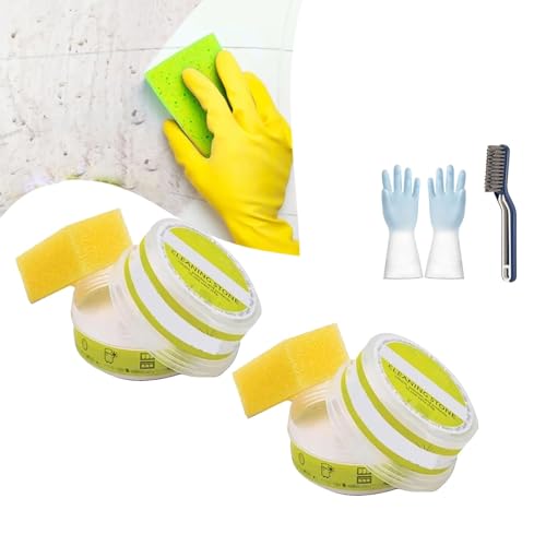 Clean It Piedra de Limpieza, Piedra de Limpieza Ecológica, Limpiador de Piedras de Limpieza Multiusos con Esponja, Limpiador de Pisos de Ducha de Piedra de Guijarros con Guantes y Cepillo(2pcs)