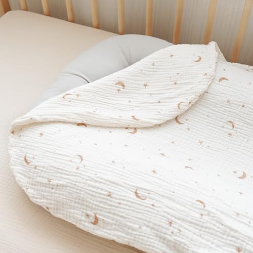 Image of Konssy Muslin Baby Lounger Cover 2 Pack, 100% Cotton Newborn Lounger Cover, Soft and Breathable Lounger Slipcover for Boys Girls, Covers Only (Coffee Check,Moon)