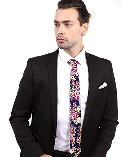 Image of JESLANG Men's Cotton Printed Floral Tie 2.56 inch Skinny Narrow Necktie Various Designs