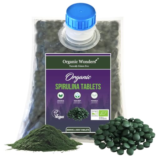 Organic Spirulina Tablets | 3 Months Supply | 600 x 500mg | Glowing Hair, Skin & Nails | High Iron by Organic Wonders