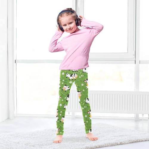 Wusikd Funny Cows Girls' Leggings Toddler Doodles Green Kids Yoga Pants Dance Active Tights 4T4