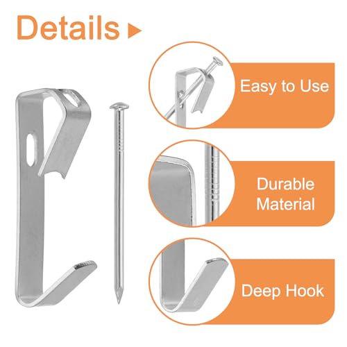 Image of uxcell 20Pcs Photo Frames Hanger Hooks, 30 Lb Frame Hooks with Nails Metal Wall Mount Album Picture Hanging Clips for Hanging, Clocks on The Wall, Silver