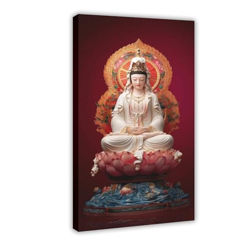 Toile Guanyin et lotus serein, impression d'art asiatique de qualite
