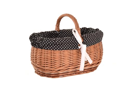 Aqbau Weidenkorb mit Henkel groß – Einkaufskorb aus Naturweide mit Stoffeinlage (3 Designs) – Picknickkorb, Flechtkorb, Handgefertigt, Stabiler Tragekorb für Einkauf & Deko (Schwarz)